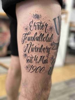 Heartbeat Tattooatelier Schweinfurt, Tattoo, GLUBB Tattoo, 1FCN Tattoo, Bein